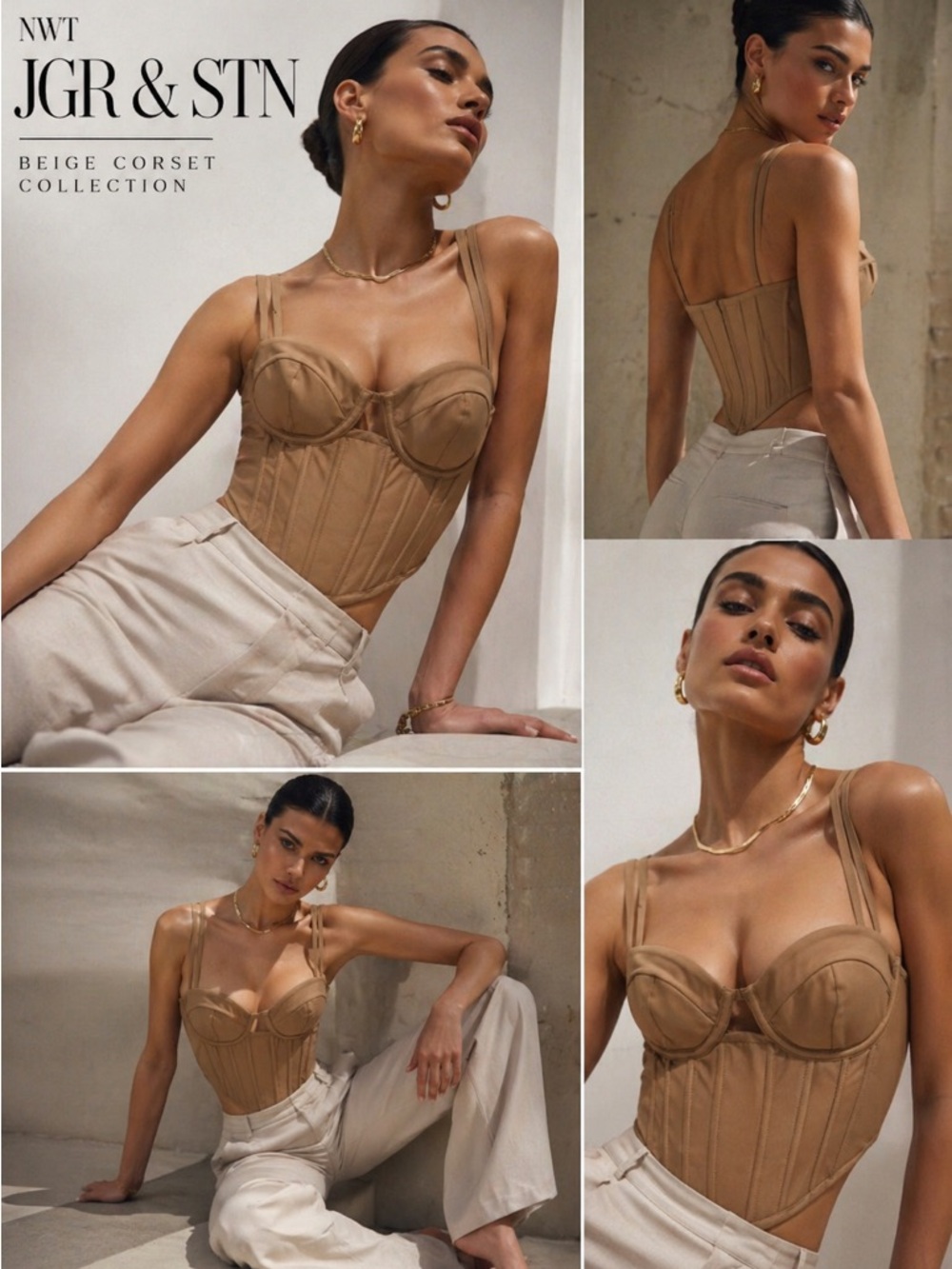 NWT JGR & STN Beige Corset Bustier Top Size 4 Chic Structured